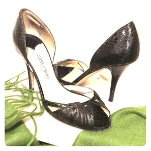 Jimmy Choo Snakeskin Open  Peep Toe Heels